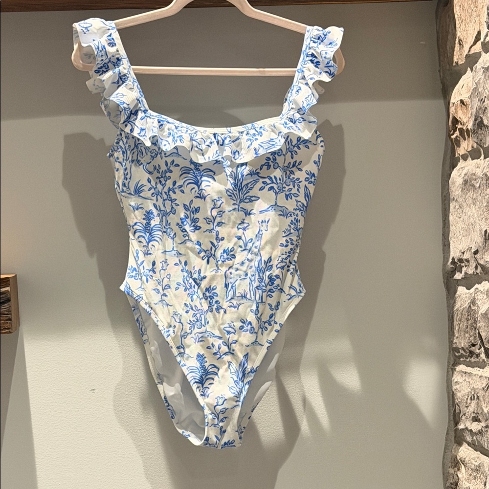 Lilly Pulitzer White One-Piece Swimsuit with Blue Floral Print